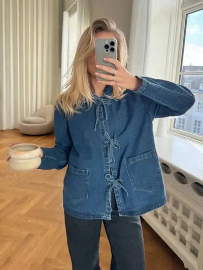 Denim Bow Shirt | Trendy and Chic Women's Top