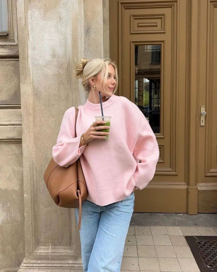 Joan™ Loose-Fit Knitted Pink Sweater | Cozy and Stylish for Everyday Wear