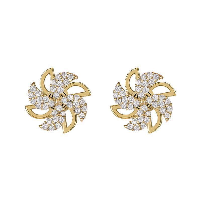 Gold-Plated Cubic Zirconia Swirling Windmill Stud Earrings – Sterling Silver