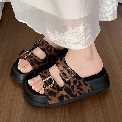 Leopard print slip-on sandals