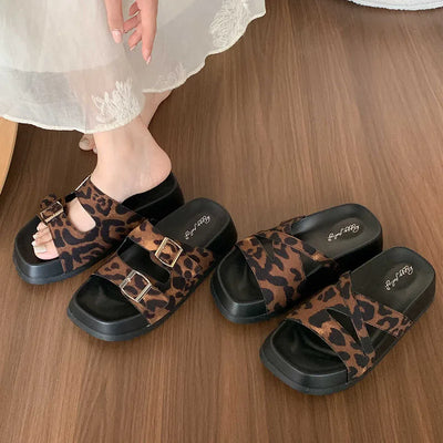 Leopard print slip-on sandals