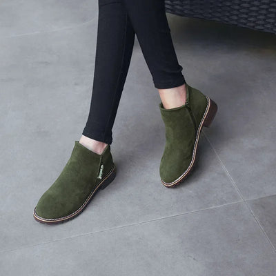 Women's Casual Suede Ankle Boots with Zipper & Anti-Slip Sole