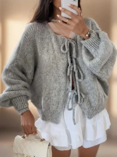 Eva | Knitted Cardigan with Bow Detail for Cozy Elegance