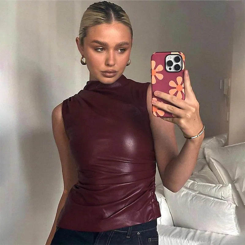 Donna Faux Leather Top – Sleek, Chic, and Perfect for Any Occasion