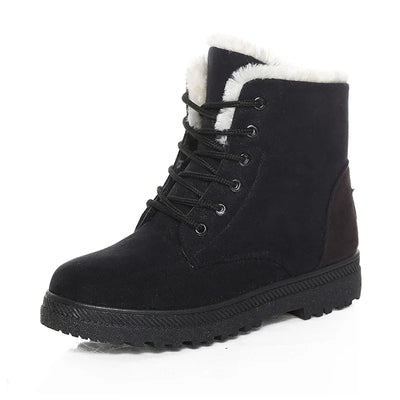 Women's Winter Boots - Warm Fleece-Lined Ankle Boots with Lace-Up Closur