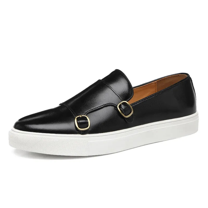 Men’s Vulcanized Slip-On Shoes with Double Buckle – Stylish & Durable Footwear