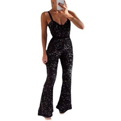 Enrika Glitter Jumpsuit | Glamorous Sparkle & Flare