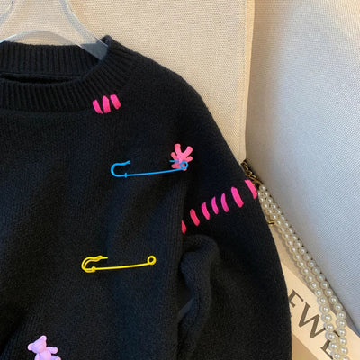 Safety Pins + Teddy Bears Sweater | Trendy Streetwear with a Playful Twist