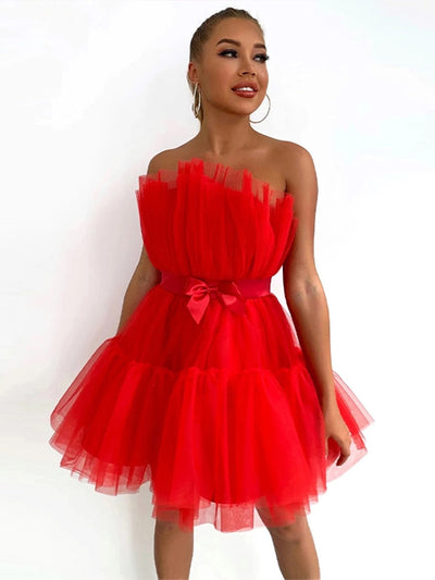 Tessa Tulle Dress | Festive Mini Dress with Bow Detail