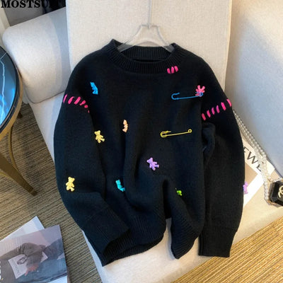 Safety Pins + Teddy Bears Sweater | Trendy Streetwear with a Playful Twist