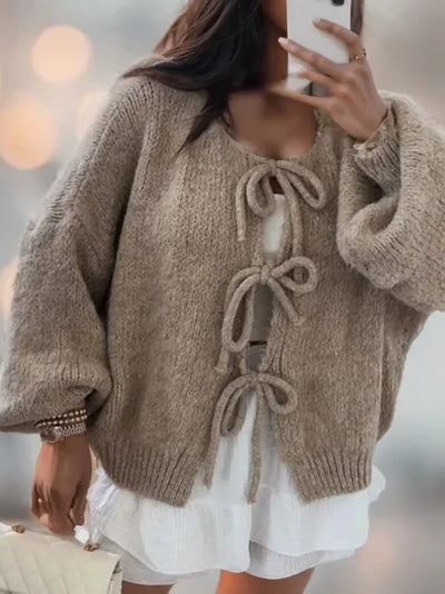 Eva | Knitted Cardigan with Bow Detail for Cozy Elegance