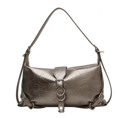 Fissile Soft Patent Shoulder Bag with Silver Charms – Stylish Women's Handbag