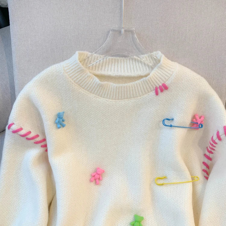 Safety Pins + Teddy Bears Sweater | Trendy Streetwear with a Playful Twist