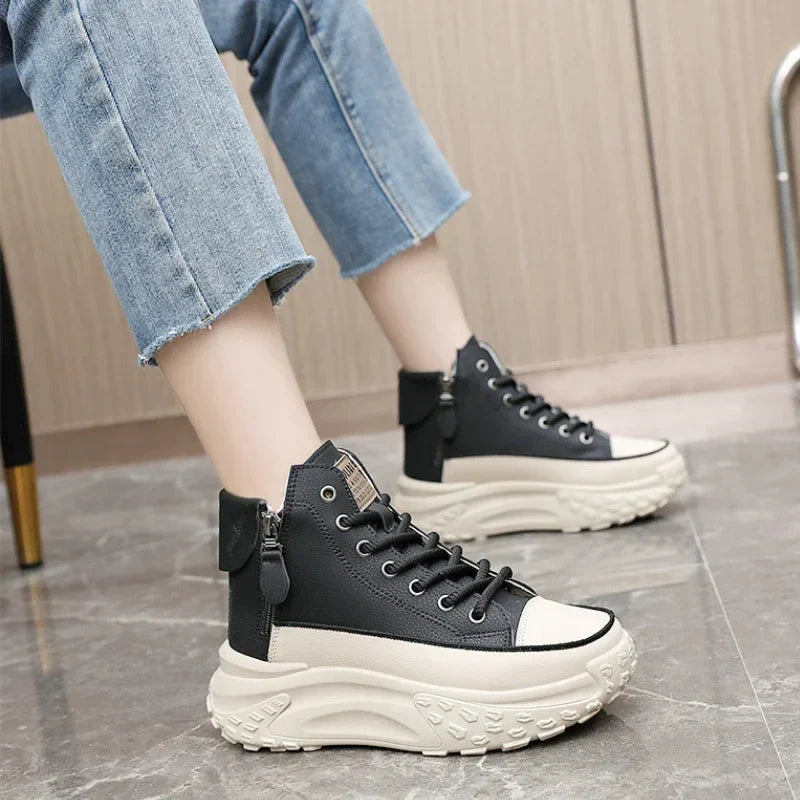 Women's Platform Sneakers with High Ankle and Zip Closure