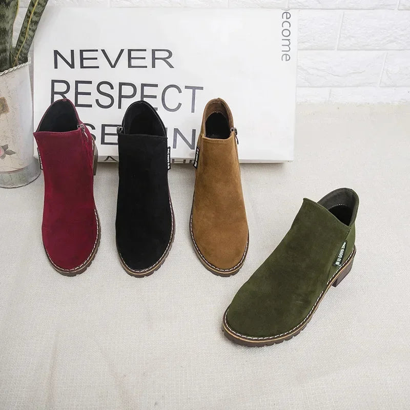 Women's Casual Suede Ankle Boots with Zipper & Anti-Slip Sole