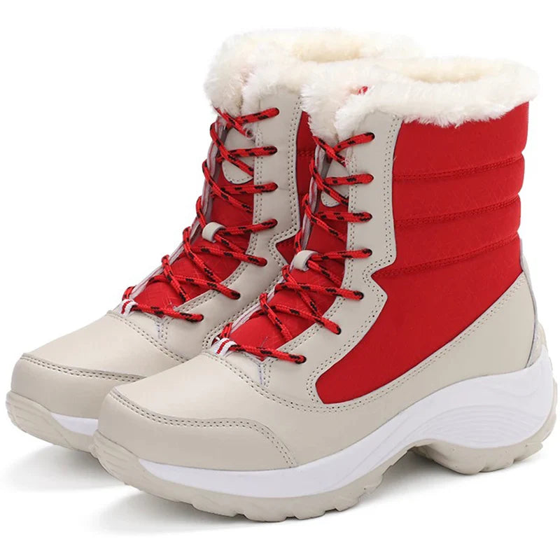 Women's Warm Waterproof Winter Boots with Fur Lining & Lace-Up Closure