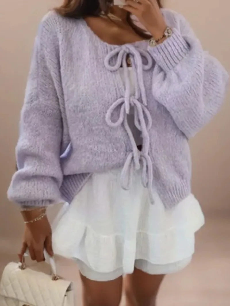 Eva | Knitted Cardigan with Bow Detail for Cozy Elegance