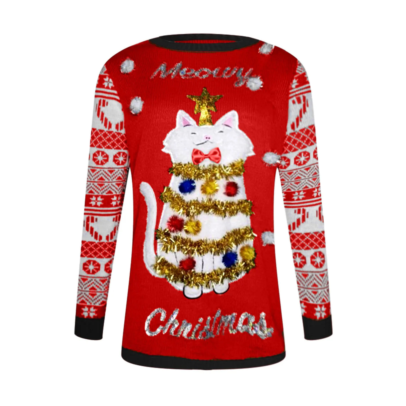 Christmas Cat Print Sweater | Fun & Cozy Ugly Holiday Sweater for Women