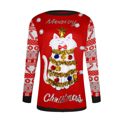 Christmas Cat Print Sweater | Fun & Cozy Ugly Holiday Sweater for Women