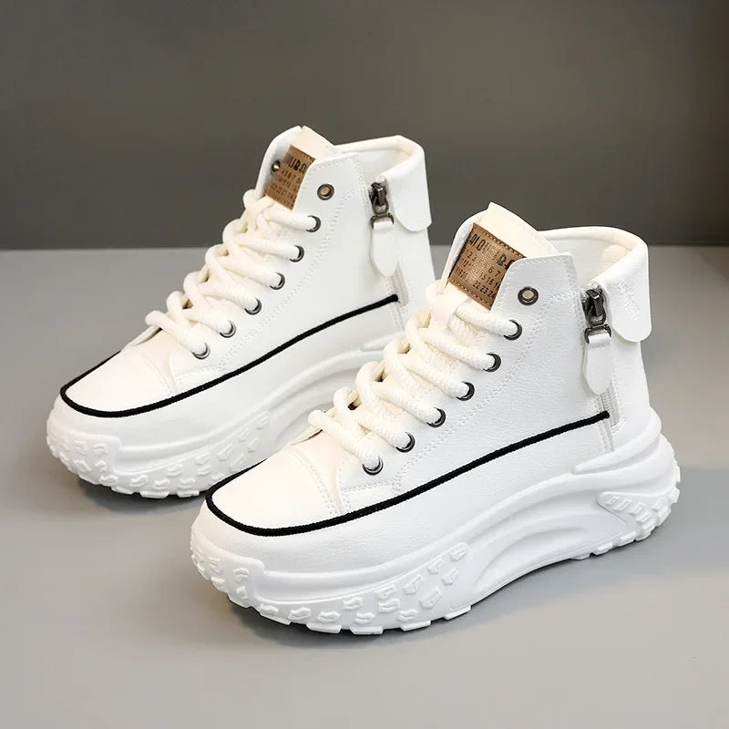 Women's Platform Sneakers with High Ankle and Zip Closure