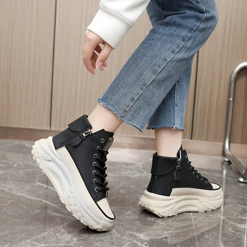 Women's Platform Sneakers with High Ankle and Zip Closure