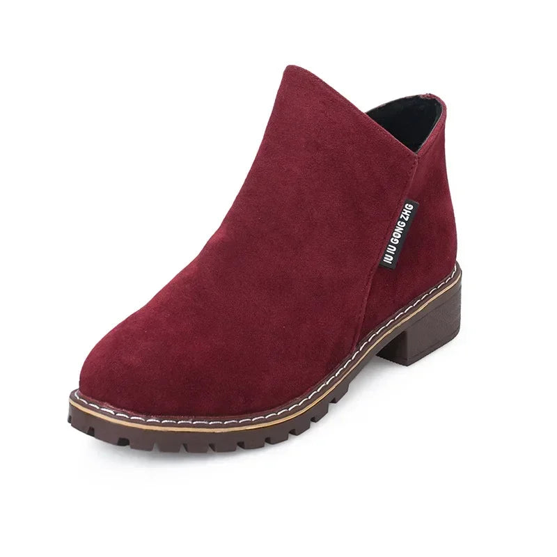 Women's Casual Suede Ankle Boots with Zipper & Anti-Slip Sole