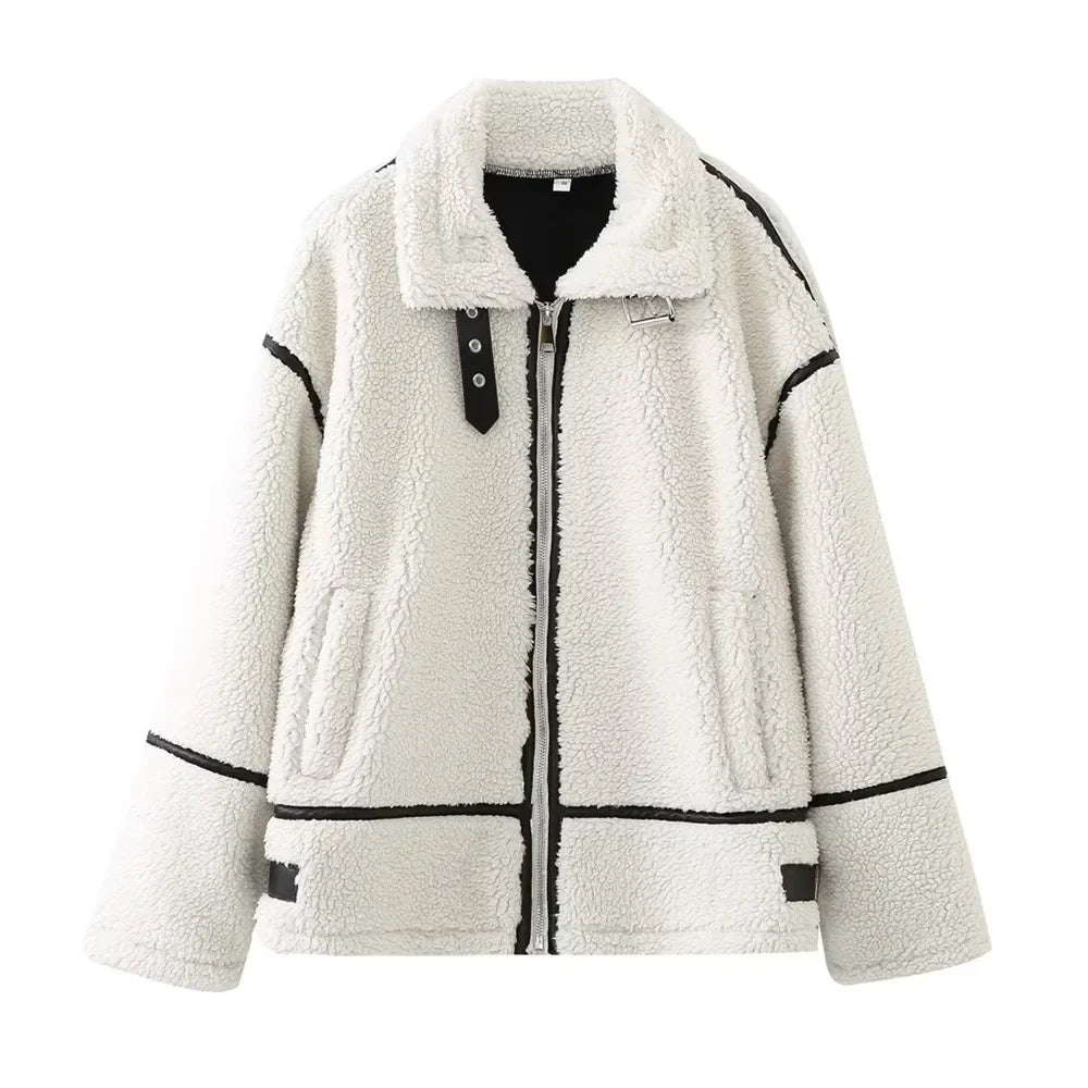 Warm Sherpa Jacket with Contrasting Details – Women's Cozy Winter Coat