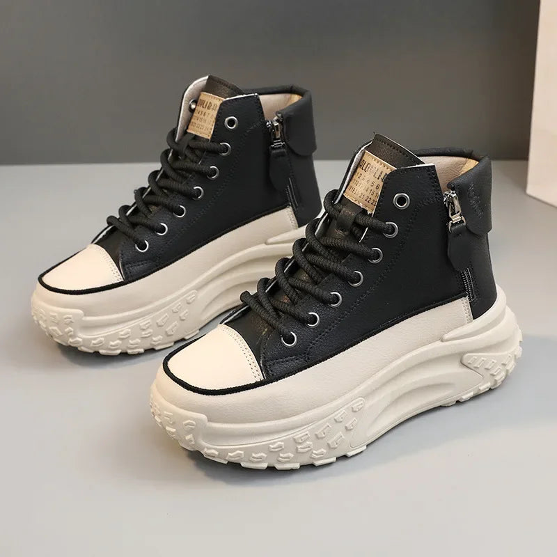 Women's Platform Sneakers with High Ankle and Zip Closure