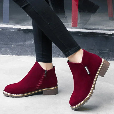 Women's Casual Suede Ankle Boots with Zipper & Anti-Slip Sole