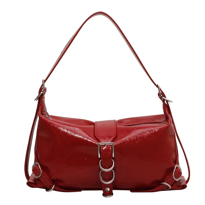 Fissile Soft Patent Shoulder Bag with Silver Charms – Stylish Women's Handbag