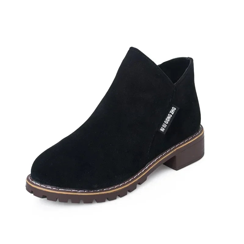 Women's Casual Suede Ankle Boots with Zipper & Anti-Slip Sole