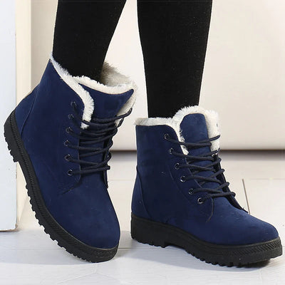 Women's Winter Boots - Warm Fleece-Lined Ankle Boots with Lace-Up Closur