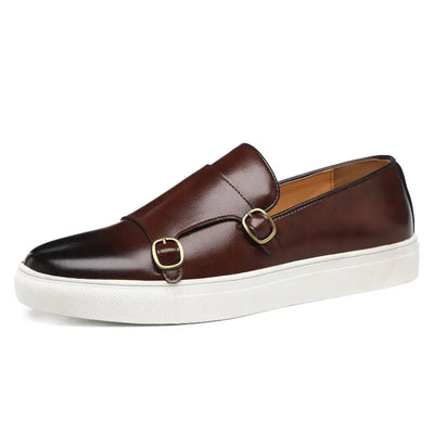 Men’s Vulcanized Slip-On Shoes with Double Buckle – Stylish & Durable Footwear