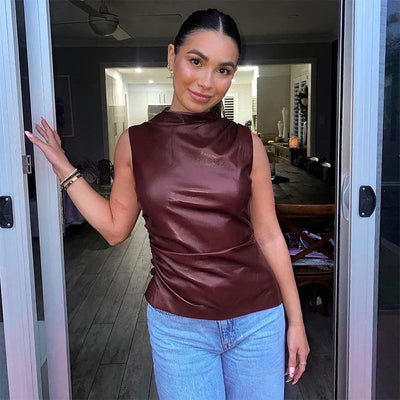 Donna Faux Leather Top – Sleek, Chic, and Perfect for Any Occasion