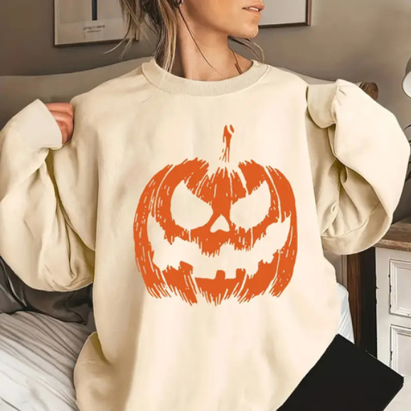 Halloween Pumpkin Print Sweater