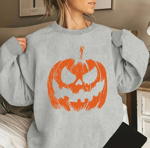 Halloween Pumpkin Print Sweater