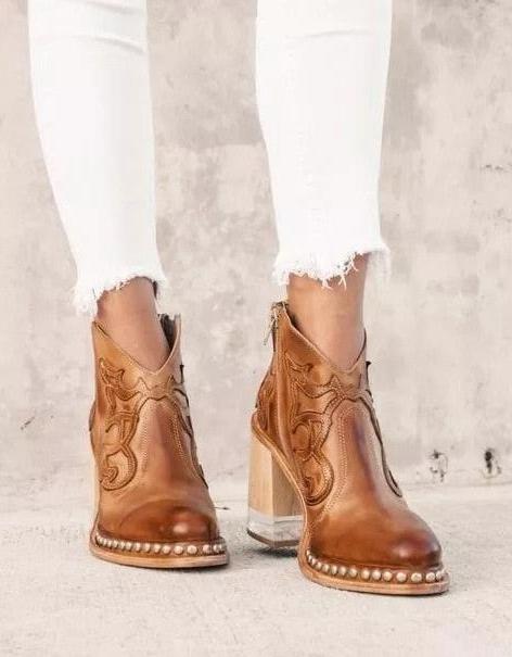 LibertyBoots™: Women's Cowboy Ankle Boots - Stylish, Studded, and Trendy