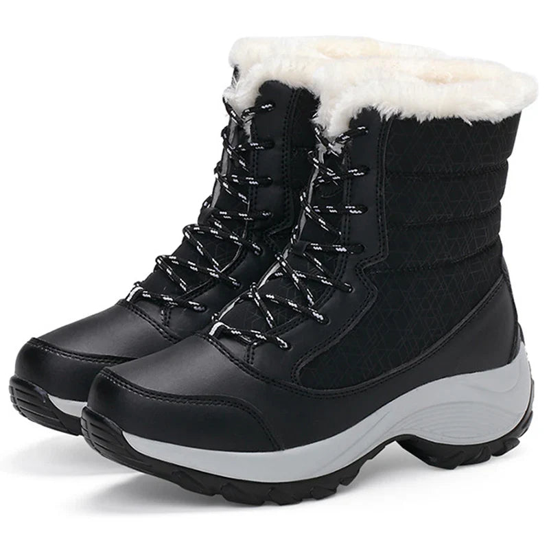 Women's Warm Waterproof Winter Boots with Fur Lining & Lace-Up Closure