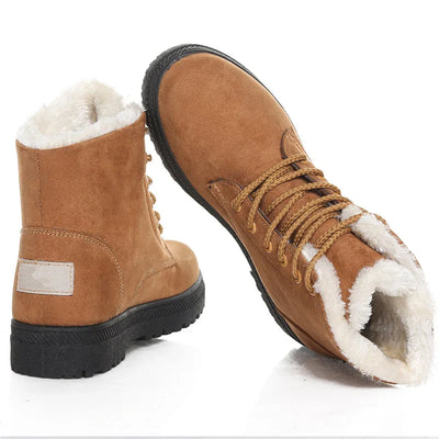 Women's Winter Boots - Warm Fleece-Lined Ankle Boots with Lace-Up Closur