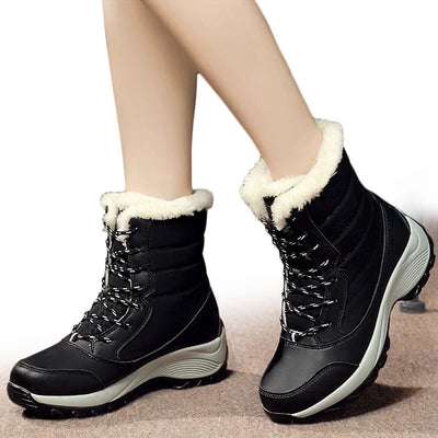 Women's Warm Waterproof Winter Boots with Fur Lining & Lace-Up Closure