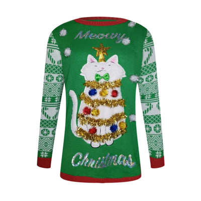 Christmas Cat Print Sweater | Fun & Cozy Ugly Holiday Sweater for Women