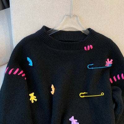 Safety Pins + Teddy Bears Sweater | Trendy Streetwear with a Playful Twist