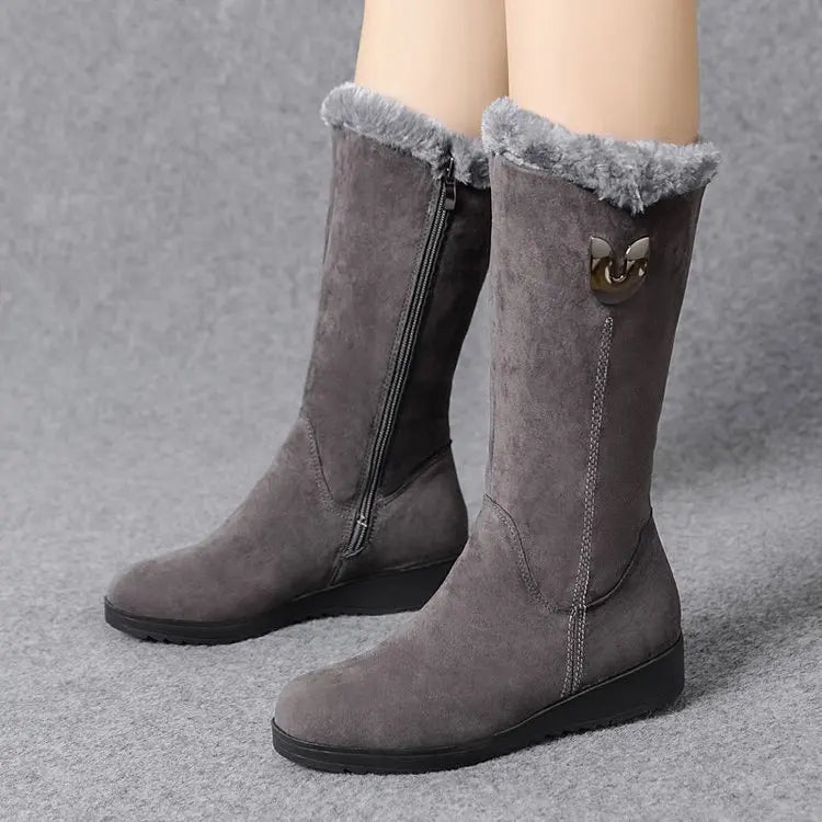 Women's Winter Boots - Warm Fleece-Lined Ankle Boots with Anti-Slip Sole