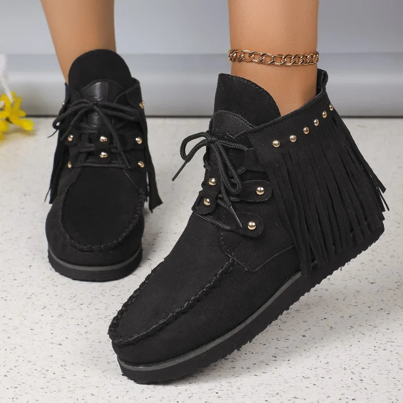 Orthopedic Flat Ankle Boots™ – Stylish Comfort with Frill Tassel