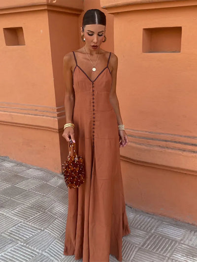 Elegant V-Neck Backless Maxi Dress