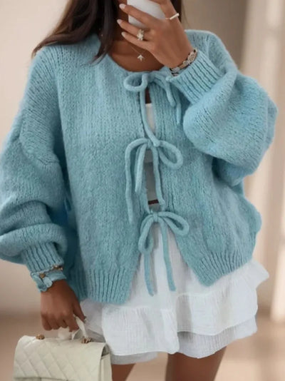 Eva | Knitted Cardigan with Bow Detail for Cozy Elegance