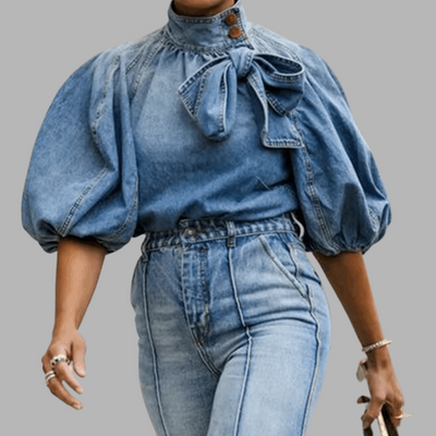 LaceDenim | Women's Lace-Trimmed Denim Blouse