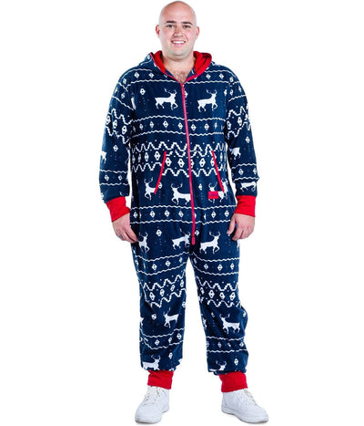 Blue Reindeer Onesie | Christmas Holiday Jumpsuit for Men