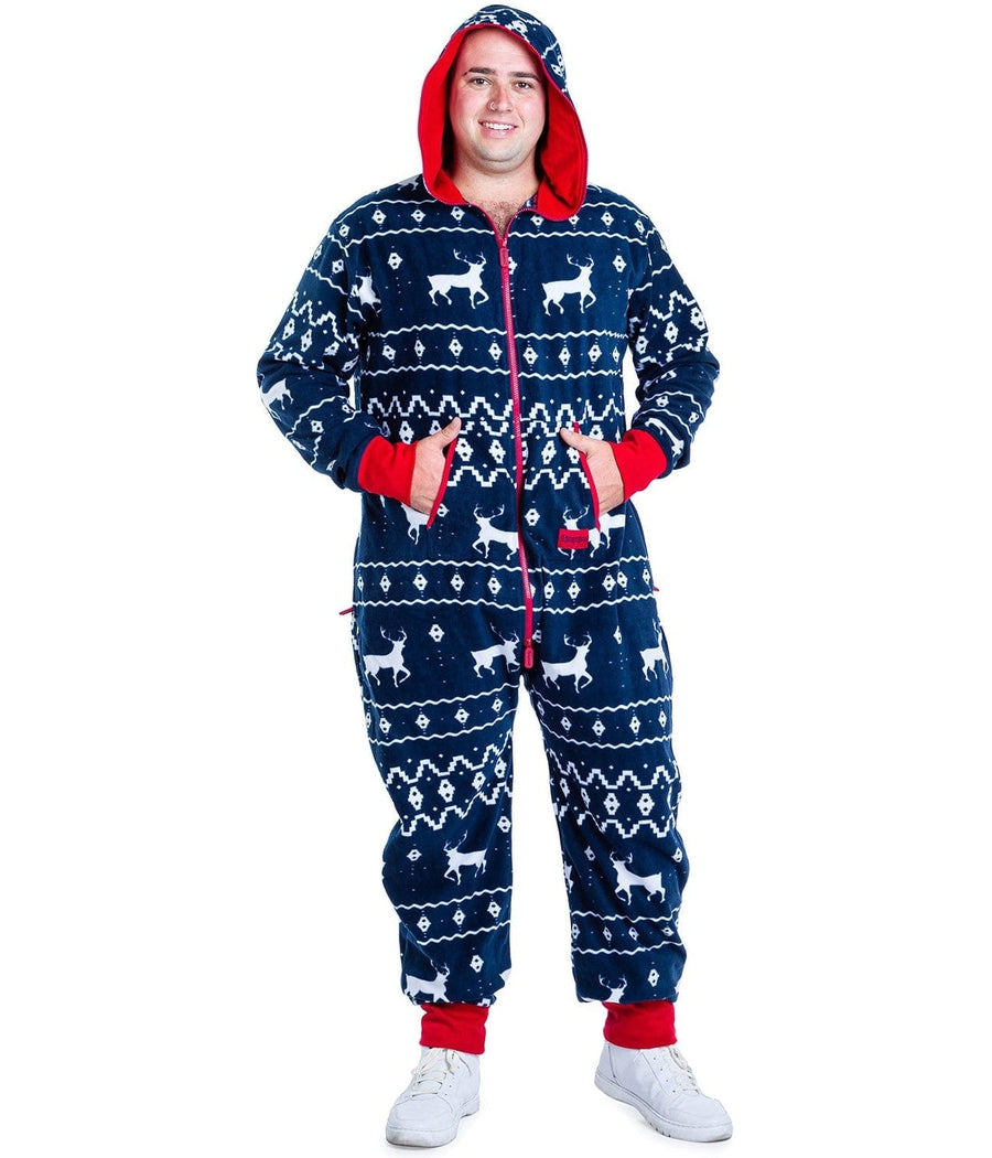 Blue Reindeer Onesie | Christmas Holiday Jumpsuit for Men