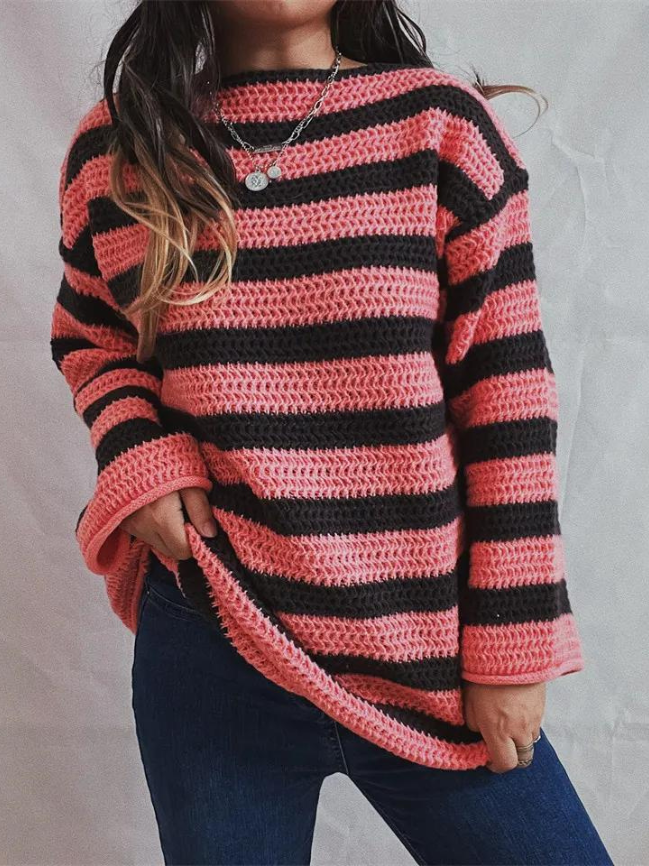 Mara™ Knitted Pullover Sweater | Striped Design for Effortless Style